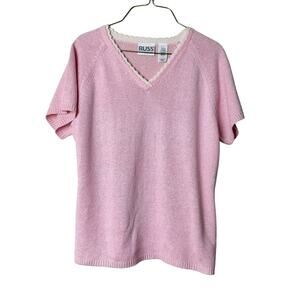 Russ VINTAGE silk blend short sleeve v-neck knit sweater top 12/14 LARGE